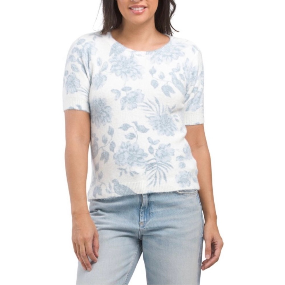 Rachel Zoe Floral Blue and White Toile Top